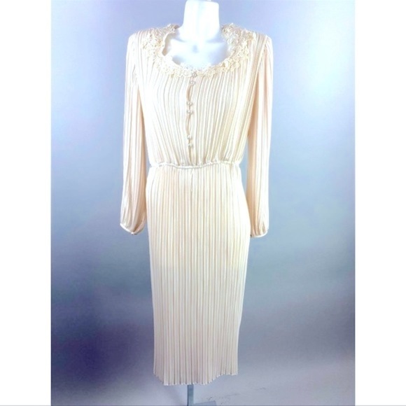 Vtg silky Victorian dress 50s 60s edwardian Cottagecore Lace longsleeve vintage - Picture 8 of 16